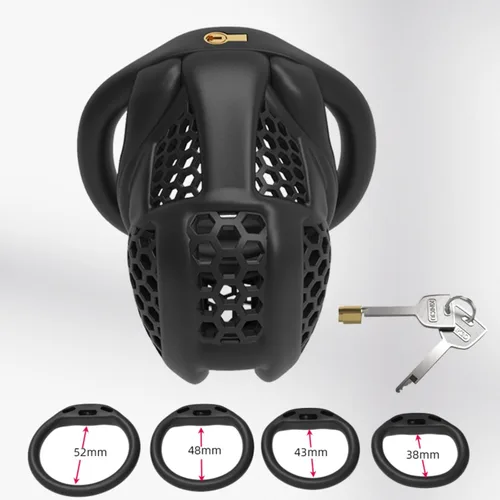 Vista 3 de Jaula protectora de panal integrada para hombre, ventilada y transpirable, color negro y rosa, 4 tamaños, USZA033 (negro, pequeño)