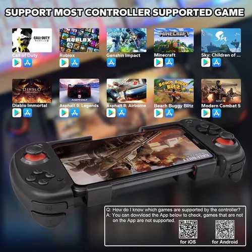 Vista 5 de Koiiko Mobile Gaming Controller for iPhone iOS Android PC Wireless Gamepad Joystick for iPhone 15141312X, iPad, MacBook, Samsung Galaxy