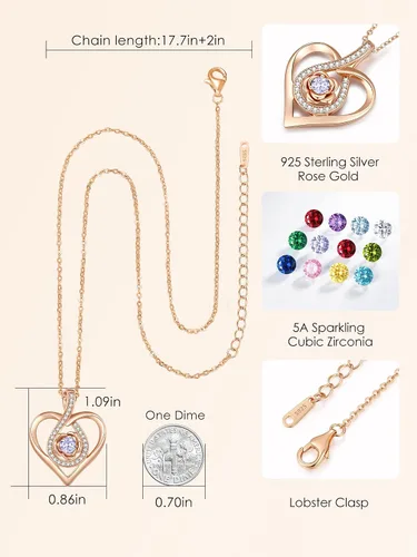 Vista 5 de CDE Collares de oro rosa para mujer, collar con colgante de corazón infinito de flor de rosa, plata de ley 925, aniversario, cumpleaños, Navidad