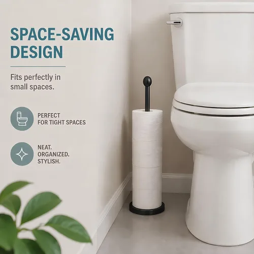 Vista 6 de Songtec Soporte para Papel Higiénico de Pie, Soporte de Rollo de Papel Tisú Negro de Pie con Reserva para 4 Rollos, Diseño Compacto