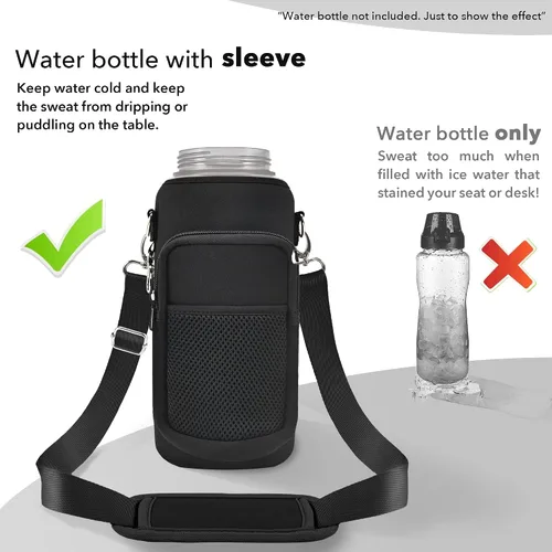 Vista 3 de Bolsa para botellas de agua de medio galón, soporte para botellas, correa de mano ajustable para el hombro, funda de neopreno con 2 bolsillos