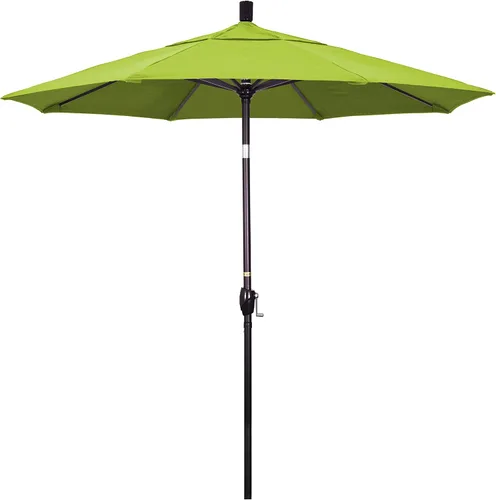 Vista 19 de California Umbrella Sombrilla redonda de aluminio de 7.5 pies, manivela elevadora, botón de inclinación, poste de bronce, Sunbrella Air Blue