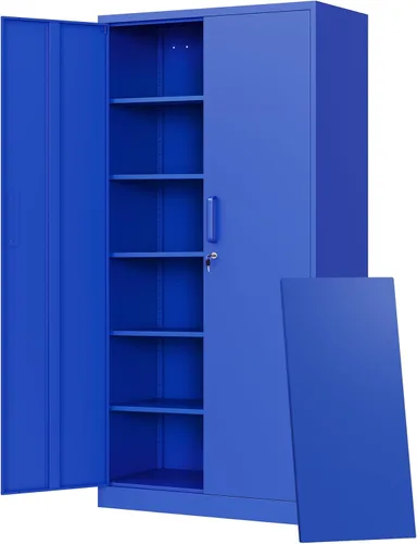 Vista 11 de Letaya Armario de almacenamiento de metal de 71 pulgadas de alto con 2 puertas y 4 estantes, armarios altos de despensa de cocina, organizadores