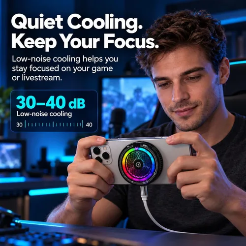 Vista 5 de Enfriador magnético para teléfono, ventilador de enfriamiento rápido Negro
