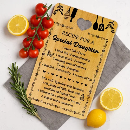 Vista 5 de Regalo para hija, tabla de cortar decorativa de bambú, regalos de cocina para tablas de quesos de Navidad, regalo único de cumpleaños, tabla