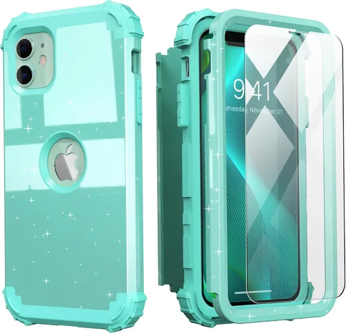 Vista 24 de IDweel Funda para iPhone 11 con Protector de Pantalla de Vidrio Templado, Híbrida 3 en 1 Resistente a Golpes Delgada de Protección Resistente