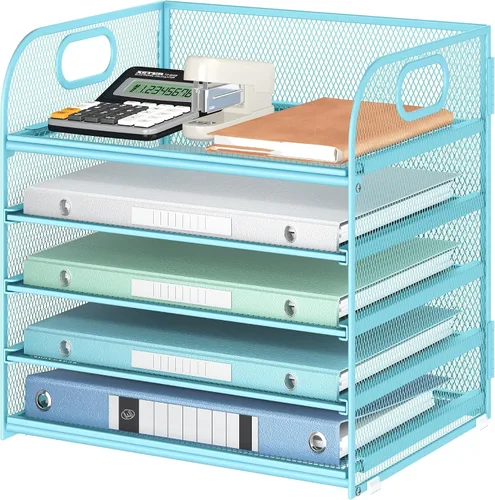 Vista 20 de Lavatino Organizador de Archivos de Escritorio de 5 Bandejas, Organizador de Bandejas de Cartas de Malla Negra con Asa, Organizador de Archivos