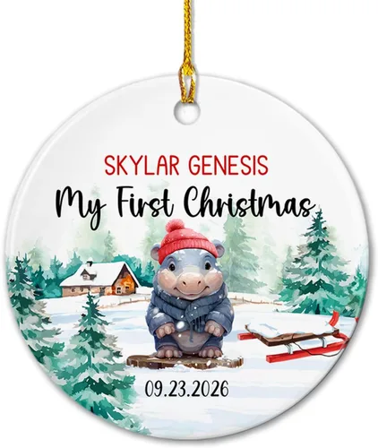 Vista 16 de Adornos de cerámica personalizados con texto en inglés «My First Christmas», bonito adorno de Navidad de gato para bebés, niños, primer recuerdo