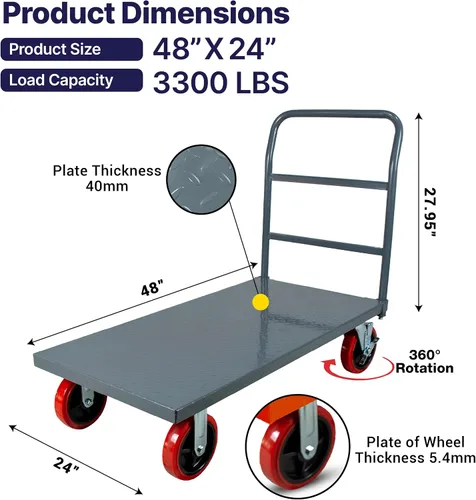 Vista 5 de 5Seconds Carrito de plataforma, capacidad de 3300 libras, placa de diamante Carrito de diamantes-gris