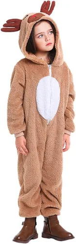 Vista 7 de Soyoekbt Disfraz de reno para niños y niñas, pijama de animal para Navidad