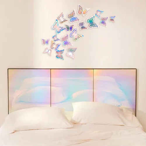 Vista 3 de pinkblume Calcomanías de decoración de mariposa rosa iridiscente, color rubor 3D, arte de pared, calcomanías de pared extraíbles para decoración