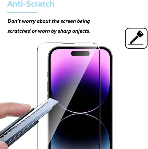Vista 2 de Paquete de 3 protectores de pantalla para iPhone 14 Pro Max [6.7 pulgadas] + 3 protectores de lente de cámara, protección de sensor, compatible