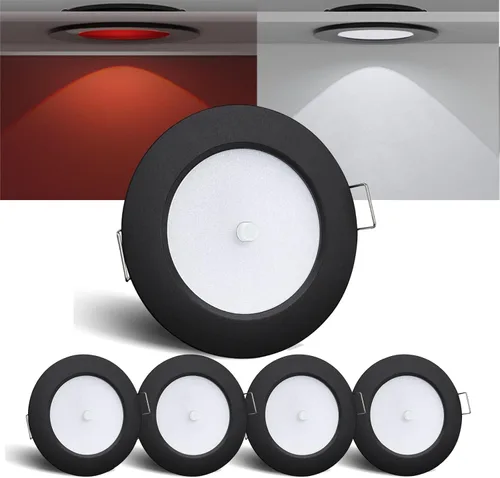 Vista 12 de Luces LED de 3 pulgadas de 12 V con interruptor integrado interior bicolor rojo de 12 voltios, luz de disco LED de aluminio completo regulable