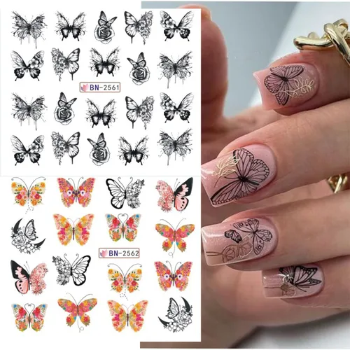 Vista 6 de SINSEN Calcomanías de arte de uñas de mariposa, mariposas coloridas de primavera y verano, bonitas decoraciones de arte de uñas para mujeres