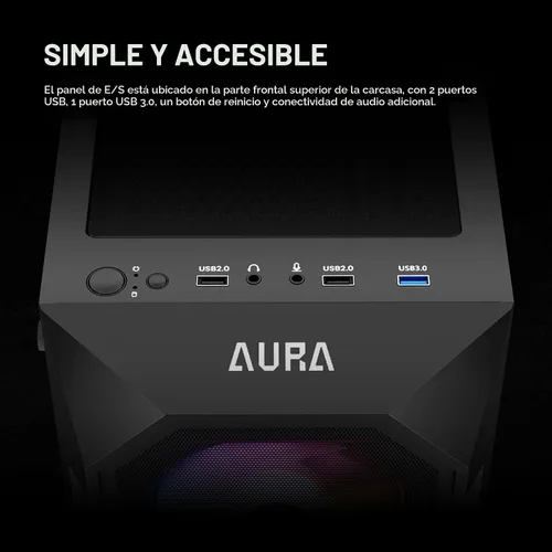 Vista 4 de GAMDIAS ATX Torre Media Gaming PC Case Vidrio Templado, Ventiladores ARGB Integrados de 120mm x 4, Malla de Flujo de Aire Frontal, Hasta 6