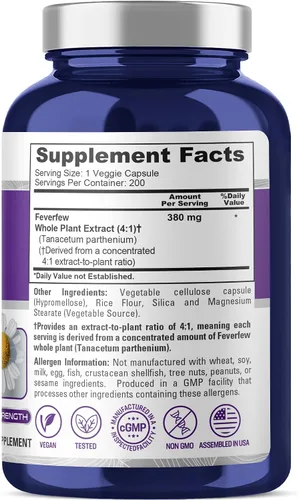 Vista 2 de NusaPure Cápsulas de matricaria, 380 mg, 200 cápsulas vegetales (sin OMG, sin gluten)