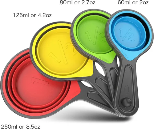 Vista 3 de Kaptron Juego de cucharas y tazas medidoras plegables de 8 piezas, varios tamaños, multicolor