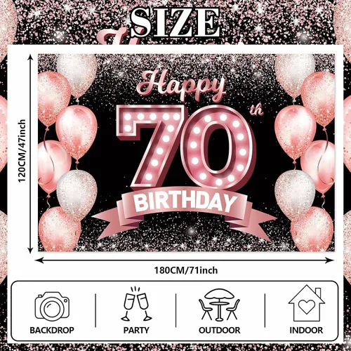 Vista 235 de Cartel de feliz cumpleaños décimo oro rosa, telón de fondo, saludos a 10 años, globos de confeti, decoración temática para niñas de 10 años