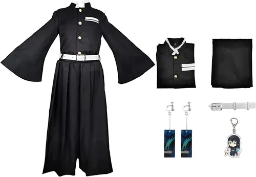 Vista 3 de Conjunto de kimono de cosplay para niñas, niños, uniforme de Demon Slayer para niños, disfraz de anime, trajes de fiesta de Halloween, llavero