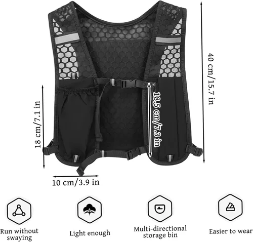 Vista 6 de Chaleco para correr, ligero, transpirable, de gran capacidad, chaleco de hidratación con tiras reflectantes, mochila para correr de maratón