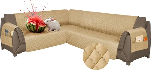 Vista 12 de Fundas para sofá modular, impermeables, 6 piezas, fundas de sofá en forma de L, lavables, antideslizantes, fundas para sofá seccional, suaves