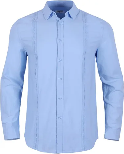 Vista 2 de JEKAOYI Camisas casuales de lino de algodón de manga larga para hombre, con botones, lisas, lisas, enrollables, para verano y playa