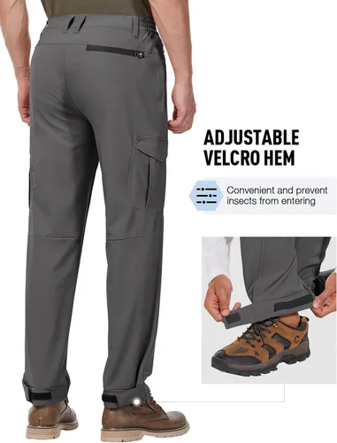 Vista 3 de PULI Pantalones de senderismo para hombre, elásticos, impermeables, de secado rápido, pantalones tácticos con bolsillos al aire libre