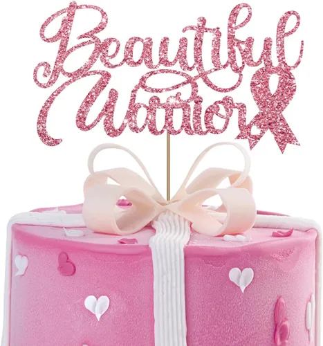Vista 7 de Hermoso adorno para tartas de guerrero, decoración de pastel de conciencia sobre el cáncer de mama, letrero de cinta rosa para cáncer de mama