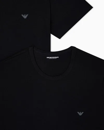Vista 4 de Emporio Armani Camiseta de algodón con cuello redondo para hombre, paquete de 3 Negro/Negro