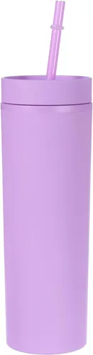 Vista 7 de uxcell Vaso delgado con tapas y pajitas, vaso delgado de 16 onzas color negro mate a granel, vaso acrílico pastel reutilizable, vaso de plástico