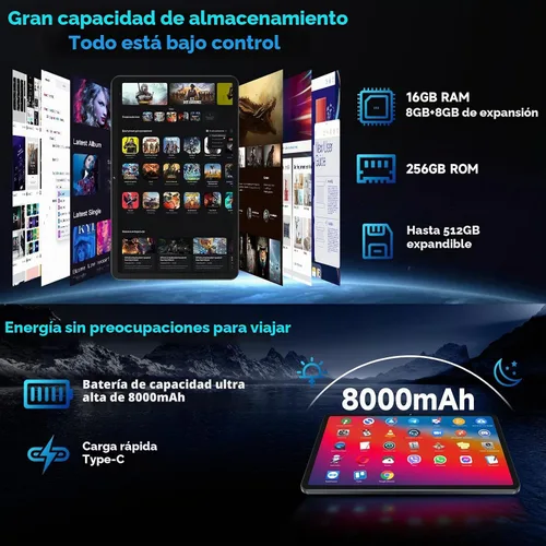 Vista 2 de Tableta mejorada con Android 15 de 12 pulgadas con ROM de 256 GB, procesador Helio G99 Octa-Core Android Tableta para juegos, gran pantalla FHD
