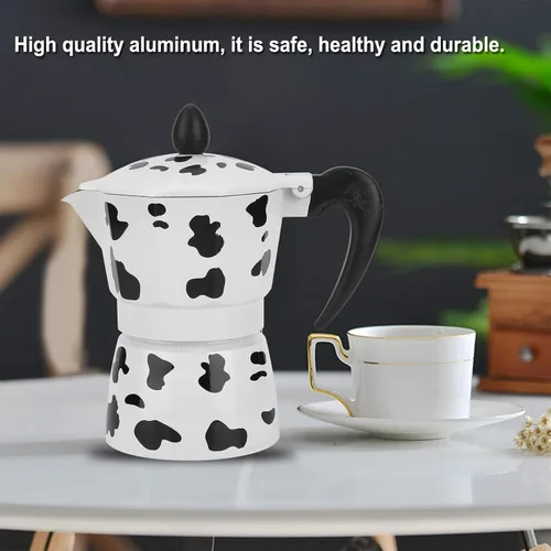 Vista 2 de Cafetera de aluminio - Cafetera - Olla de color vaca leche - para el hogar, oficina café (3 tazas leche vaca color 5.1 fl oz)