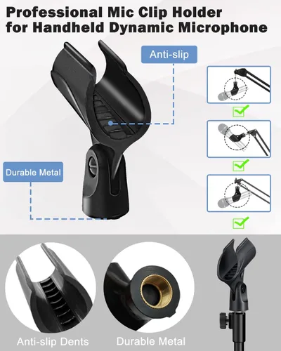 Vista 6 de Soporte de Micrófono de Escritorio Portátil Trípode Plegable con Soporte de Clip de Micrófono y Tornillo Macho de 5/8 Pulgadas a Hembra de 3/8