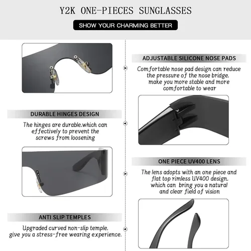 Vista 7 de Dollger Paquete de 2 lentes de sol envolventes futuristas para mujeres y hombres, moda Y2K Biker Rider Visor Shield para deportes al aire libre