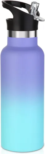 Vista 47 de Volhoply Botella de agua aislada para niños de 17 onzas, botellas de agua de acero inoxidable con tapa con pajilla, botella de agua de metal al