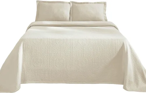 Vista 2 de Superior Juego de colcha de algodón con diseño de flor de lis, mantas cálidas, ropa de cama para todas las estaciones, decoración de dormitorio