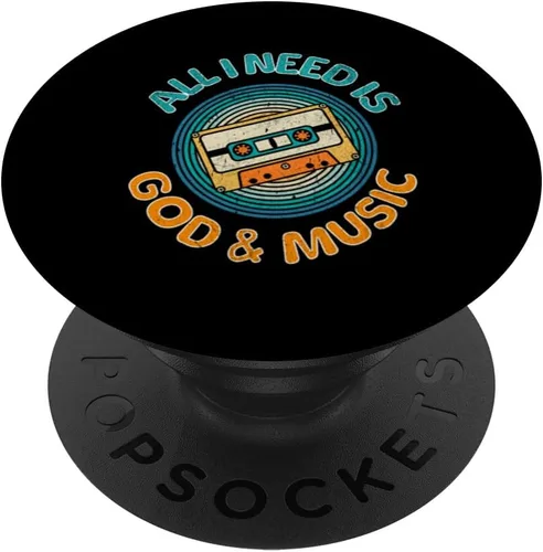 Vista 6 de God & Music Vintage Cassette Tape, Retro Boombox Faith Tee PopSockets MagSafe PopGrip for iPhone