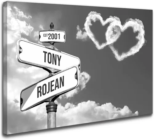 Vista 12 de Letrero de calle vintage de lienzo personalizado para parejas, nombre personalizado y fecha, impresión de lienzo de letrero de calle vintage