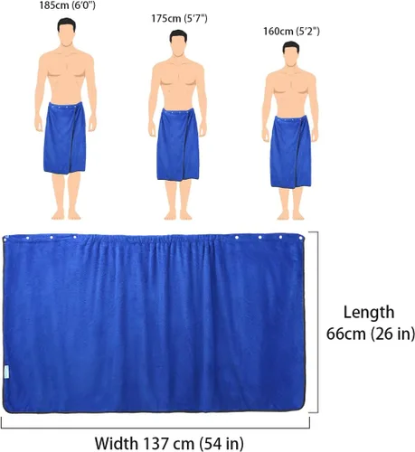 Vista 3 de kilofly 1 toalla de baño ajustable para hombre con cierre a presión, 26 x 54 pulgadas