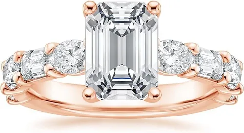 Vista 4 de IGI Anillo de compromiso de diamantes creados en laboratorio de 4.50 quilates con esmeralda blanca de excelente talla, cuatro puntas, con diamantes