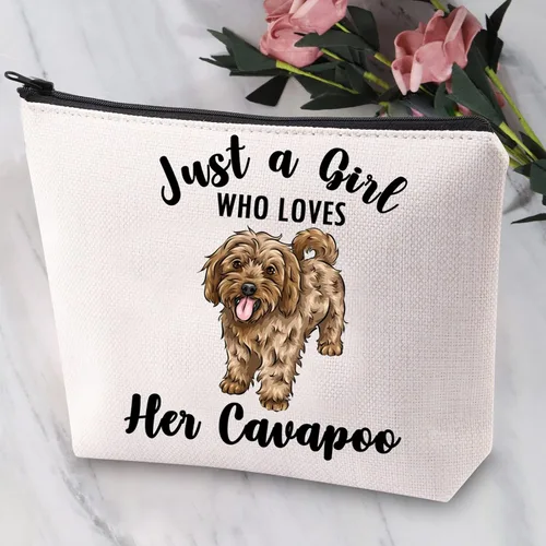 Vista 5 de JYTAPP Cavapoo - Bolsa de maquillaje para amantes de los animales, regalos solo una chica que ama a su Cavapoo, bolsa de cosméticos Cavapoo