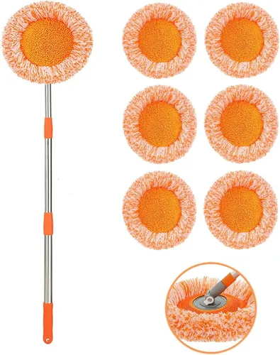 Vista 8 de Trapeador de limpieza ajustable giratorio de 360° – Nueva fregona extensible de limpieza de pared, trapeador giratorio de microfibra de mango largo