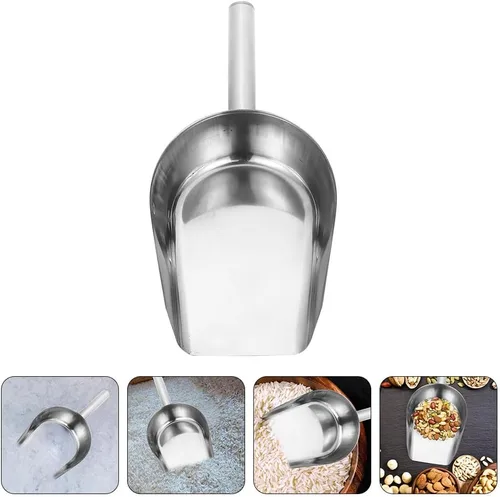 Vista 3 de BESTonZON Cuchara de hielo multiusos de acero inoxidable de 10.62 pulgadas para cocina, bar, restaurante, harina, cubito de hielo, postre con mango