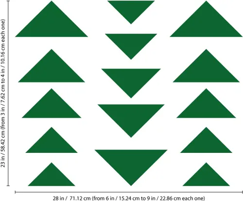 Vista 3 de Juego de 15 calcomanías de vinilo para pared, patrones triangulares sólidos, de 3 a 9 pulgadas cada uno, decoración moderna para el hogar