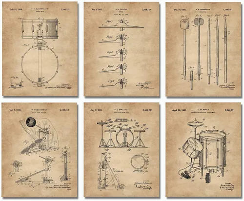 Vista 9 de Regalos de baterista para hombres y mujeres, decoración de estudio de música, juego de 6 (8 x 10 pulgadas) impresiones artísticas enmarcadas