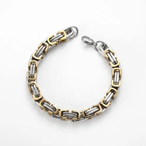 Vista 4 de JQWL Flat Byzantine Bracelet 8mm Wide Stainless Steel Punk Cool Link Bracelet Chunky Heavy Chain Fashion Curb Cuban Chain Bracelet for Men Women