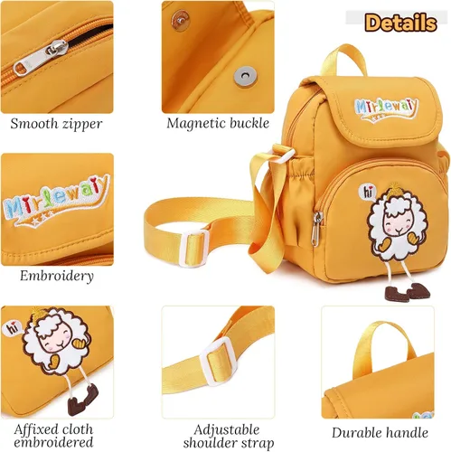 Vista 7 de MIRLEWAIY Lindo bolso cruzado de ovejas de dibujos animados para niñas bolso de mano con bordado de lámpara bolso de hombro para niños pequeños