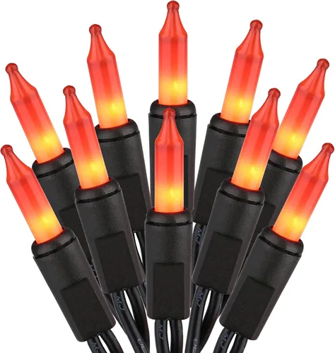 Vista 13 de ODEETRONIC Candy Corn - Luces de Halloween de 21.63 pies, juego de 100 luces incandescentes conectables, 120 V, certificado UL, luz de Halloween