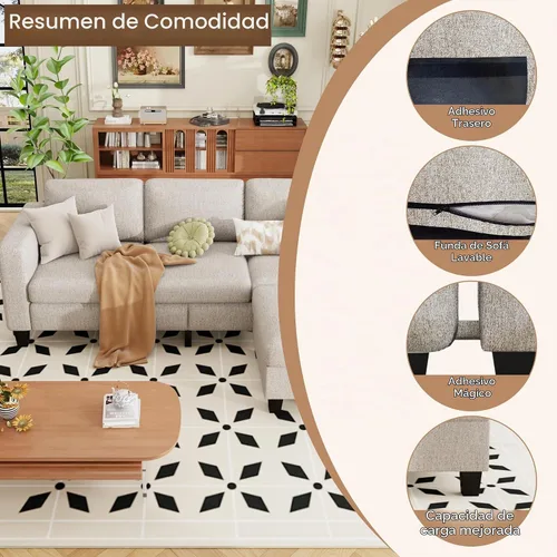 Vista 3 de ZeeFu Sofás modulares y modulares para sala de estar, sofá modular en forma de L de 3 plazas de 78 pulgadas con otomana de almacenamiento, moderno
