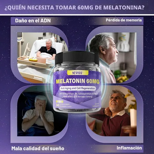 Vista 7 de Gomitas de melatonina con antioxidantes y apoyo cerebral 60 mg 30 mg para adultos mayores de 50 años Alta dosis de melatonina